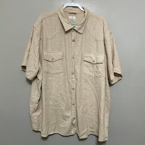 Mutual Weave Western Shirt 4XL Tan Short Sleeve Herringbone Pearl Snap Cowboy